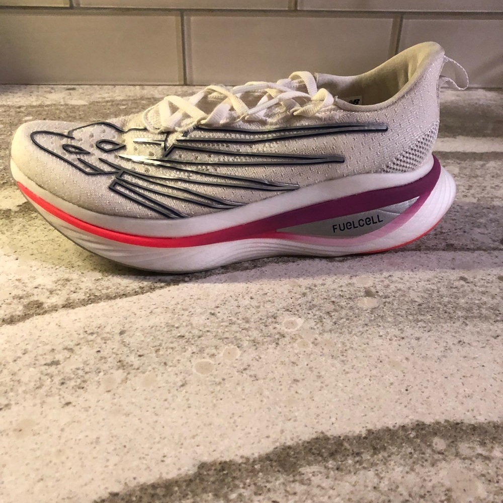 New Balance  Furl Cell Elite 3- Women's White and Pink FuelCell Athletic Shoes